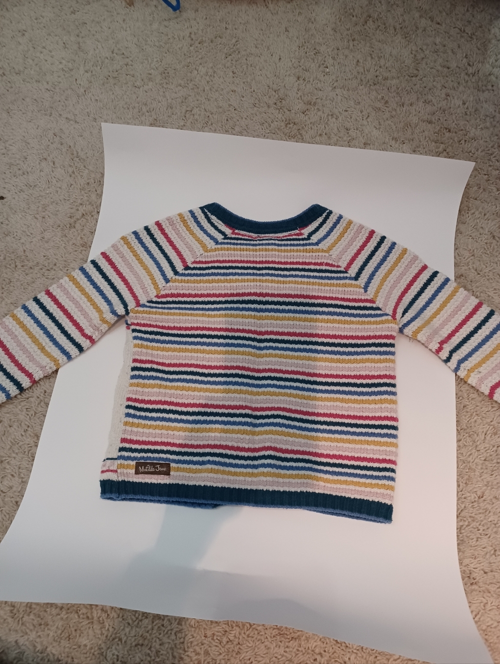Matilda Jane Cream Cardigan with Navy Trim and Multicolor Stripes - Picture 3 of 3